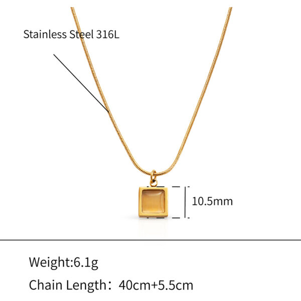 Chris April 316L stainless steel PVD gold plated snake chain square pendant natural cats eye necklace - Image 6