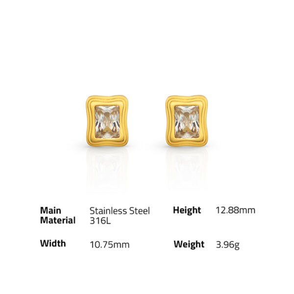 Chris April fashion jewelry PVD gold plated 316L stainless steel water proof emerald cut zircon stud earring - Image 6