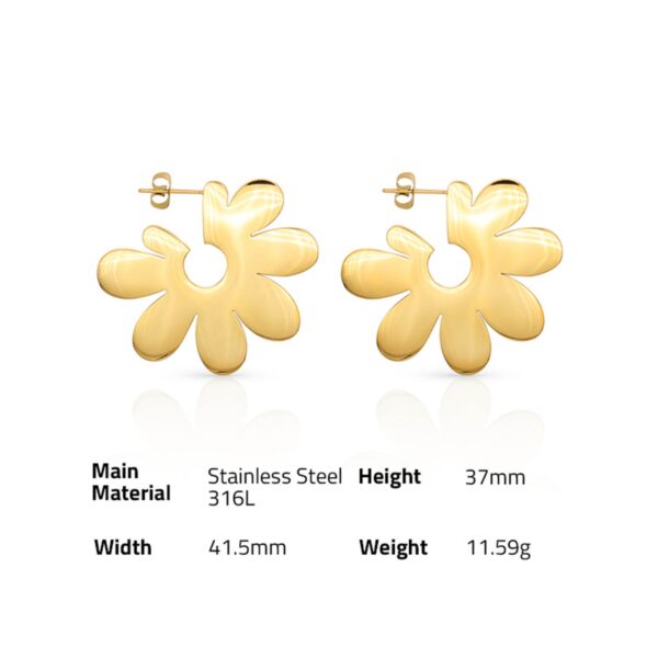 Chris April modern fashion jewelry 316L stainless steel pvd gold plated flat metal daisy flowers shape hoop earring - Image 6