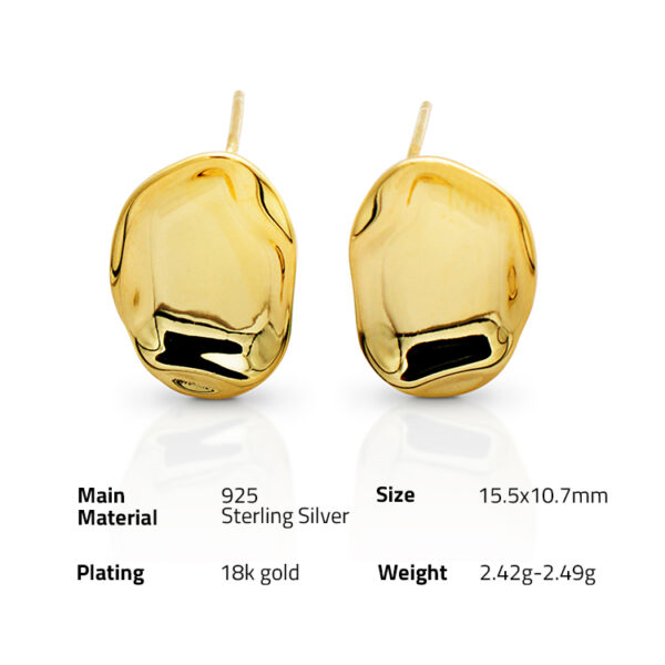 Chris April  925 sterling silver 18k gold plated minimalist jewelry irregular Concave and convex surface stud earrings - Image 6