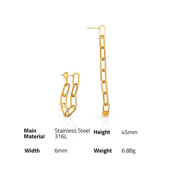 Chris April in stock fashion jewelry 316L stainless steel PVD gold plated Thick chain back hanging drop earrings - Image 6