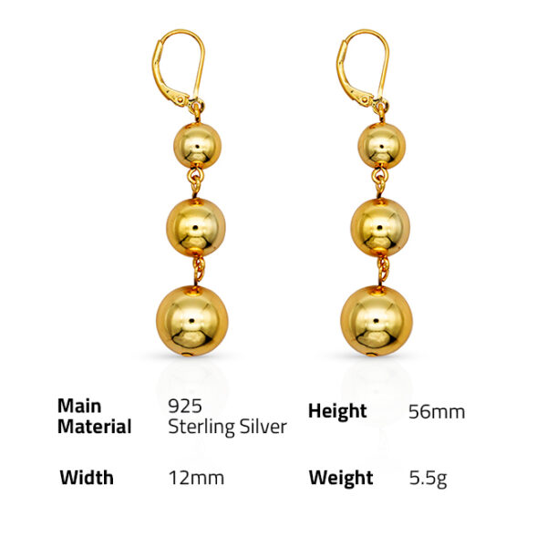 Chris April in stock 925 sterling silver gold plated ball drop hoop dangling earrings for women - Image 6