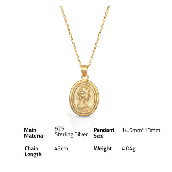 Chris April in stock 925 sterling silver simple gold plated Antique Design Cameo Coin Pendant Necklace - Image 6