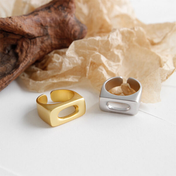 925 silver 14k gold plated silk matte finish geometrical shape o band ring with e-coating - Image 4