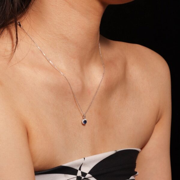 Chris April solid gold natural blue sapphire gemstone with natural diamond charm pendant necklace - Image 5