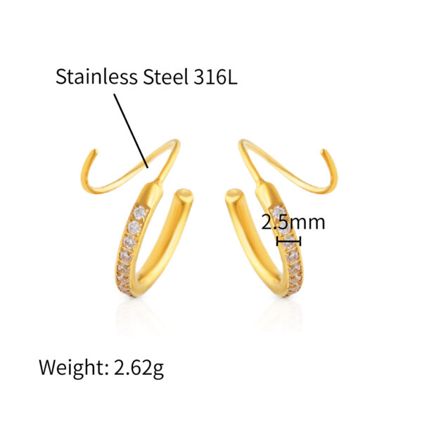 Chris April 316L stainless steel waterproof zircon earrings new designs 18K gold plated spiral pin spring hoop earring - Image 6