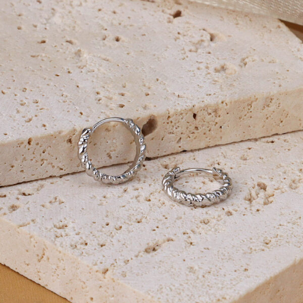 Chris April 925 sterling silver custom dome huggie textured hoop earrings - Image 4