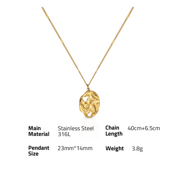 Chris April Fashion design PVD gold plated 316L stainless steel  bumpy texture hollow rocky organic pendant necklace - Image 6