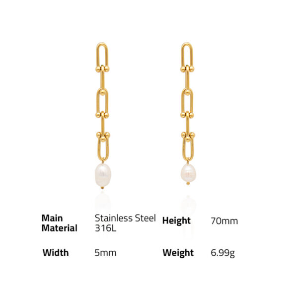 Chris April fashion jewelry 316L stainless steel PVD gold plated Freshwater pearl Horseshoe buckle chain Earring - Image 6