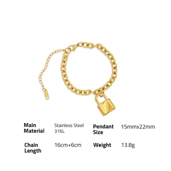 Chris April fashion jewelry 316L stainless steel PVD Gold Plated lock charm thick chain bracelet for women - Image 6