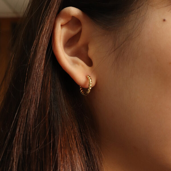 Chris April fine jewelry In Stock 925 sterling silver 18k Gold Plated Twisted thick Mini Hoop Earrings - Image 3