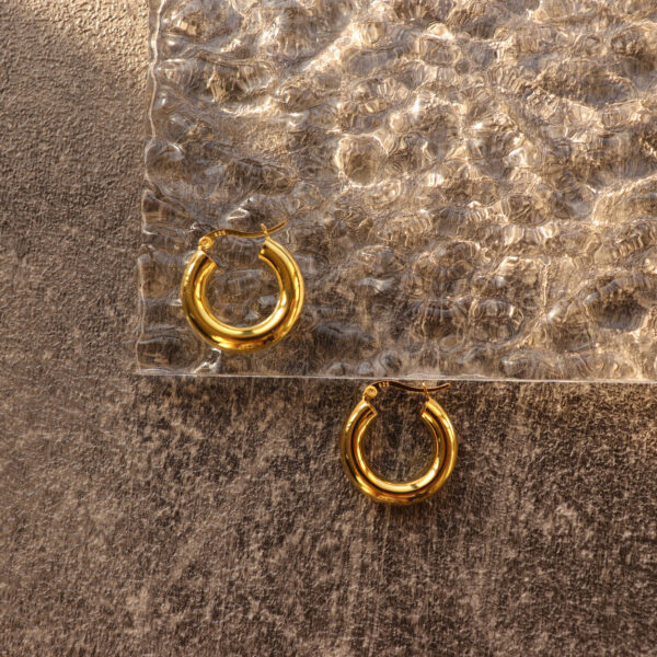 Chris April fine jewelry in stock 925 sterling silver micron gold plating glossy mini hoop earrings - Image 4