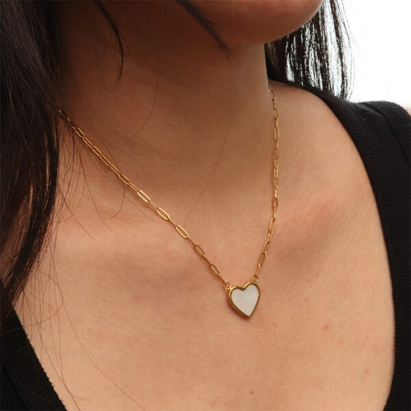 Chris April 316L stainless steel PVD gold plating heart sea shell link chain necklace - Image 5