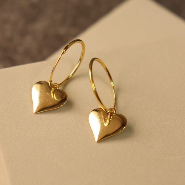 Chris April romantic 925 sterling silver gold plated flat heart pendant dangle earrings - Image 4