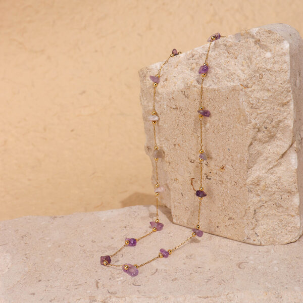 Chris April in stock stainless steel natural amethyst crystal quartz satellite chain necklace - Image 5