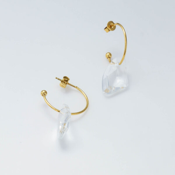 Chris April 316L stainless steel gold plated crystal pendant C shape hoop earrings - Image 3