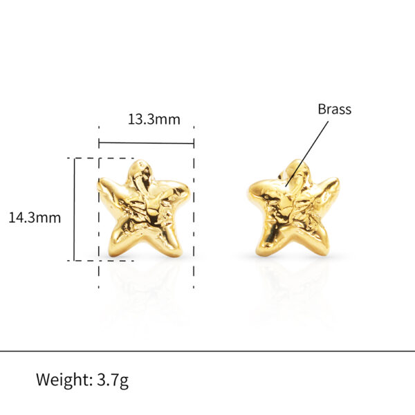 Chris April fashion jewelry brass PVD gold plating sea star bumpy surface 925 pin stud earring - Image 6