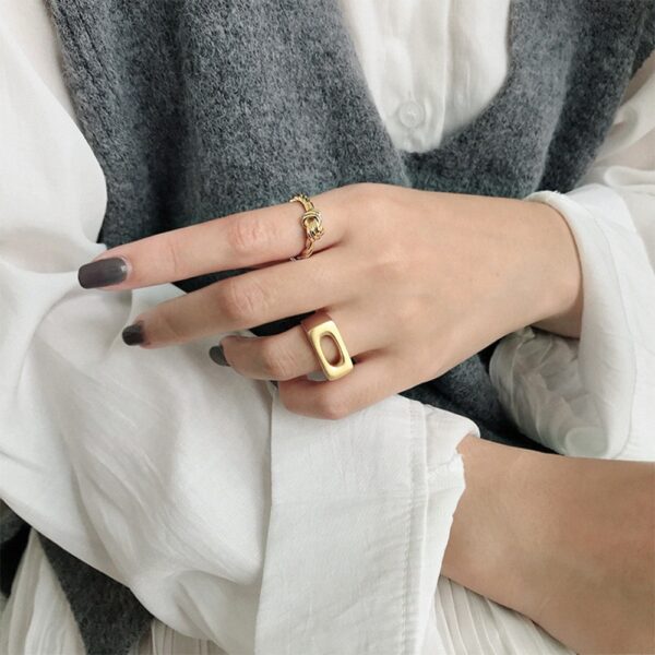 925 silver 14k gold plated silk matte finish geometrical shape o band ring with e-coating - Image 3