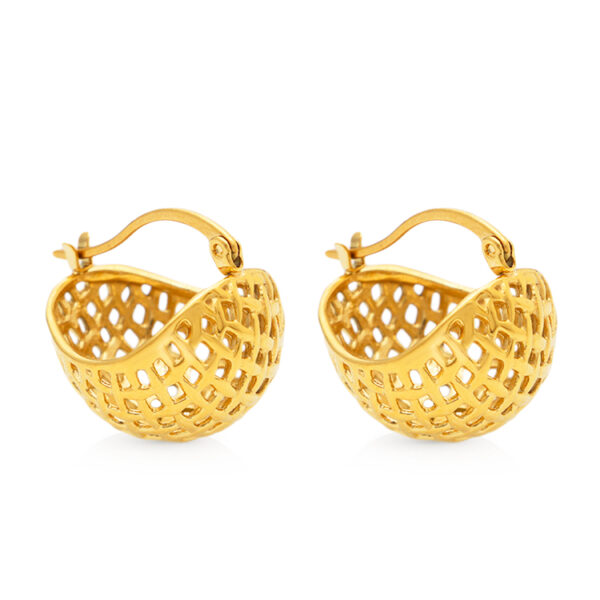 Chris April 316L stainless steel waterproof 18K gold plated none tarnished jewelry hollow net rope chunky hoop earring - Image 3