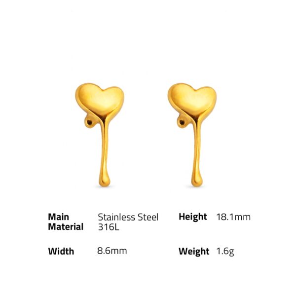 Chris April  non-tarnish 316L stainless steel18k PVD gold plated new-design cute dripping heart stud earrings - Image 6