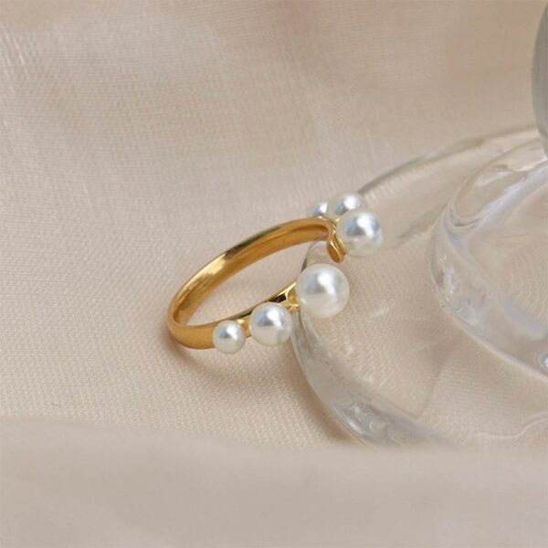 Chris April jewelri pvd 18k gold plated stainless steel natural pearl freshwater open ring - Image 6