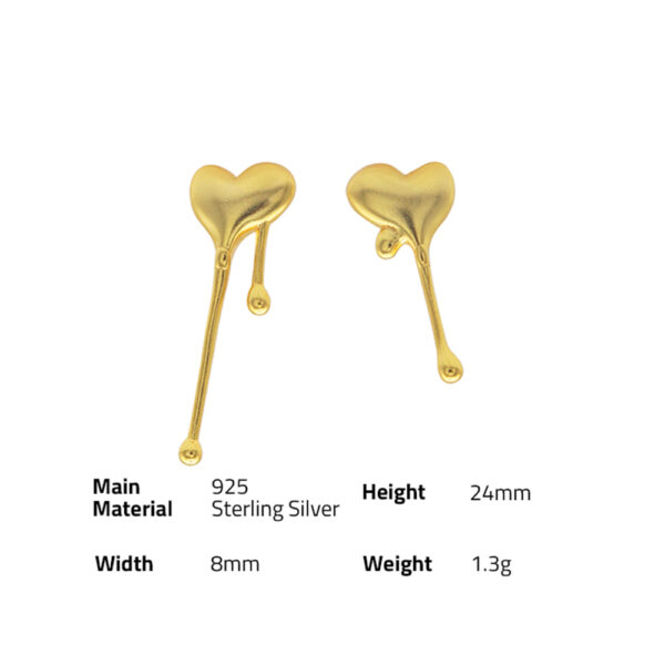 Chril April in stock 925 sterling silver gold plated  trendy heart 925 silver stud earring - Image 6