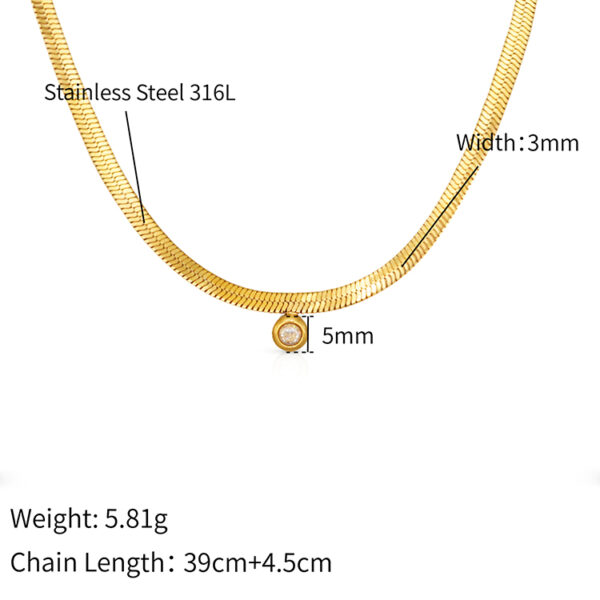 Chris April 316L stainless steel snake thick herringbone zircon charm necklace 18k gold - Image 6