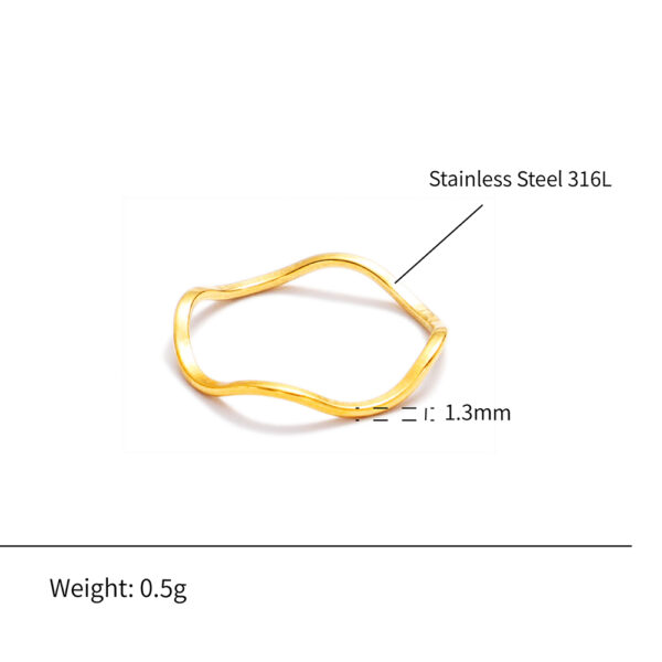 Chris April in stock 316L stainless steel PVD 18K gold plated simple design stackable wavy pinky thin ring - Image 6