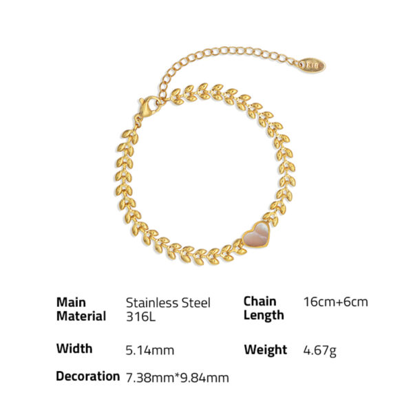 Chris April in stock fashion jewelry PVD gold plated 316L stainless steel heart sea shell wheat chain Bracelet for women - Image 6