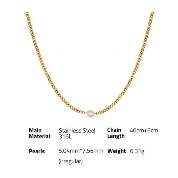 Chris April simple 316L Stainless steel PVD plated minimalist cultured pearl cuban chain necklace - Image 6