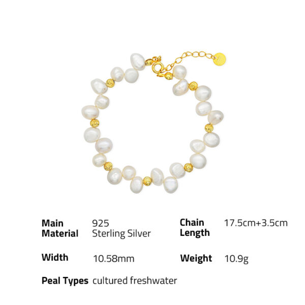 Chris April In stock Fine jewelry 925 sterling silver gold plated custom vermeil freshwater baroque pearl beads bracelet - Image 5