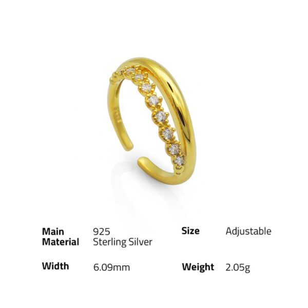 Chris April Fine jewelry in stock gold plated 925 sterling silver zircon wavy double layer finger ring for women - Image 6