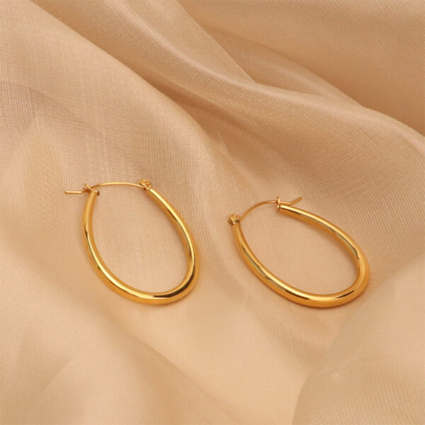 Chris April 316L stainless steel PVD plated gold oval hoops earring - Image 6