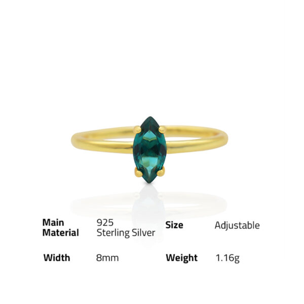 Chris April 925 sterling silver 18k gold plated Slightly inlaid emeralds marquise Turquoise open ring - Image 6