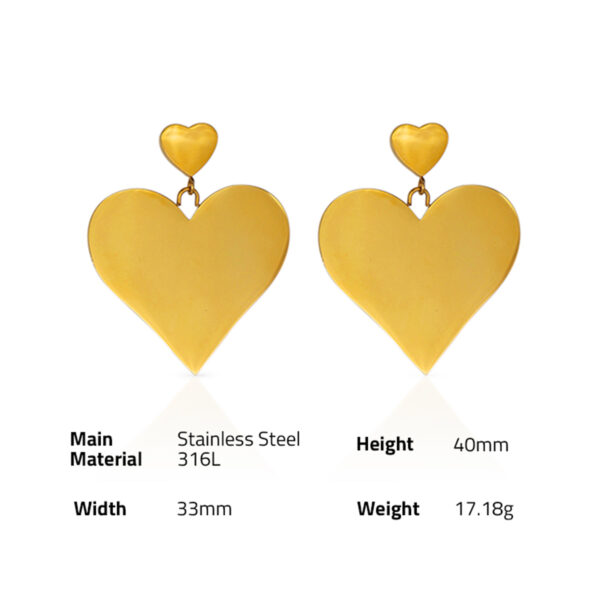 Chris April in stock fashion jewelry 316L Stainless Steel PVD gold plated romantic hearts dangling earring - Image 6