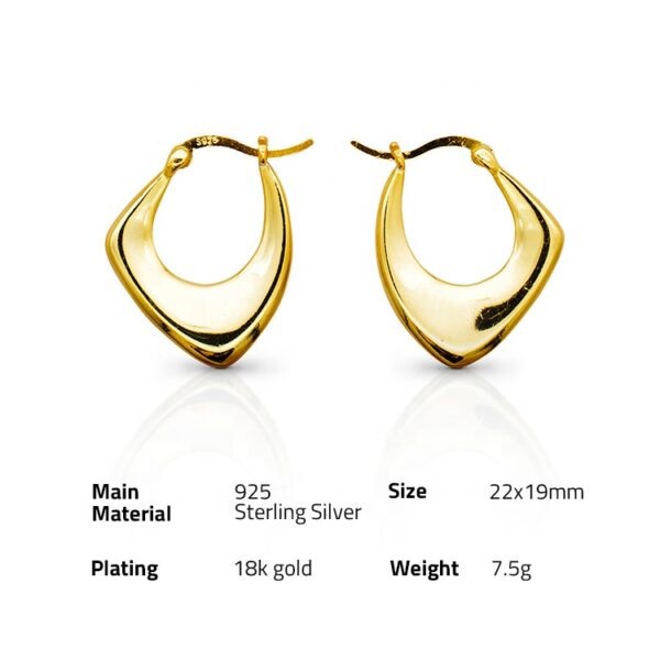 Chris April in stock 925 sterling silver 18k yellow gold plated Geometric irregular rhombus hoop earrings - Image 6