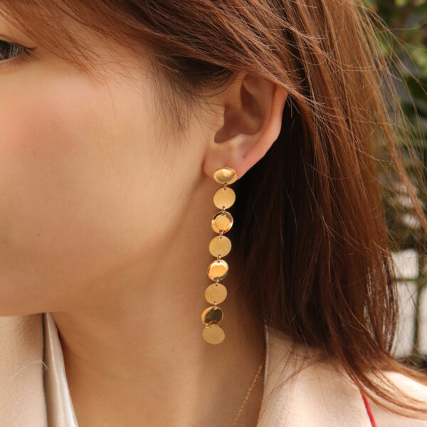 Chris April fashion jewelry 316L stainless steel pvd gold plated Long fog disc drop earring for women - Image 3