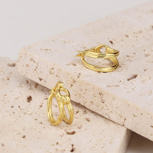 Chris April gold plate 925 sterling silver knot lines hoops earring - Image 3