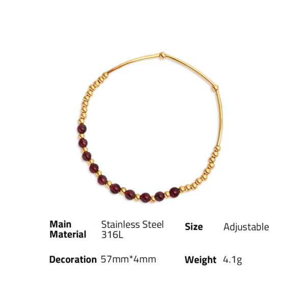 Chris April trendy jewelry 316L stainless steel 18k PVD gold plated garnet natural gem elcastic string bracelet - Image 6