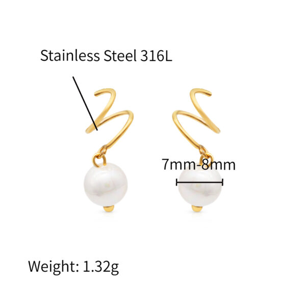 Chris April 316L stainless steel spiral pin spring earrings waterproof pearls earrings 18K gold plated - Image 3