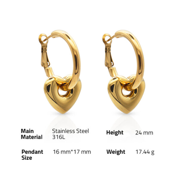 Chris April in stock 316L Stainless Steel PVD gold plated minimalist heart shape drop hoop earring - Image 6