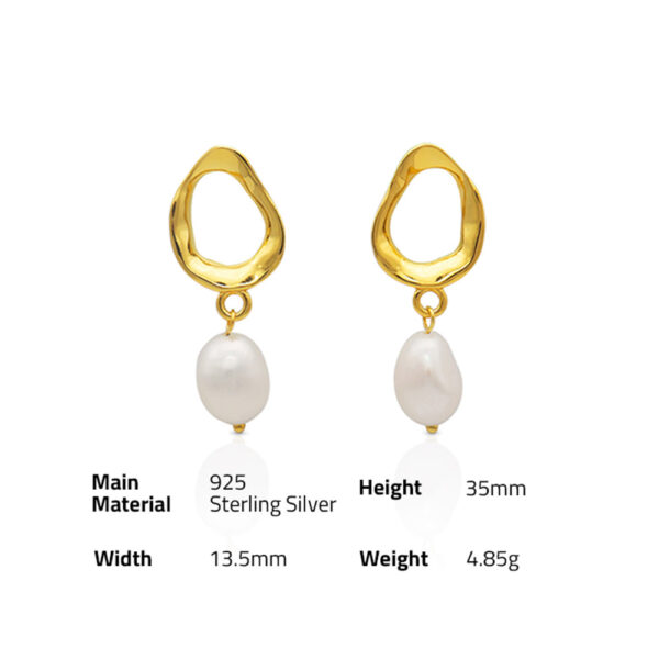 Chris April korean version trendy 925 sterling silver 18K gold plated women baroque pearl drop earrings - Image 6