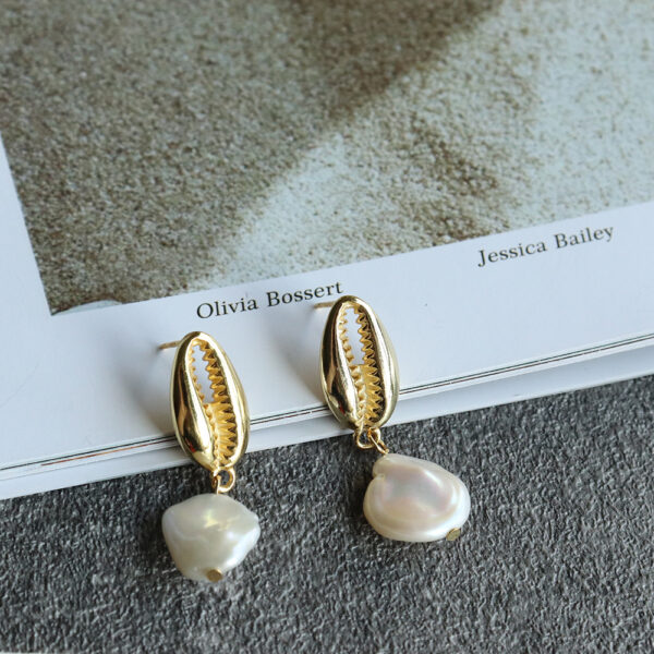 Chris April 925 sterling silver 18k gold plated baroque pearl shell aretes simple earrings for women - Image 5