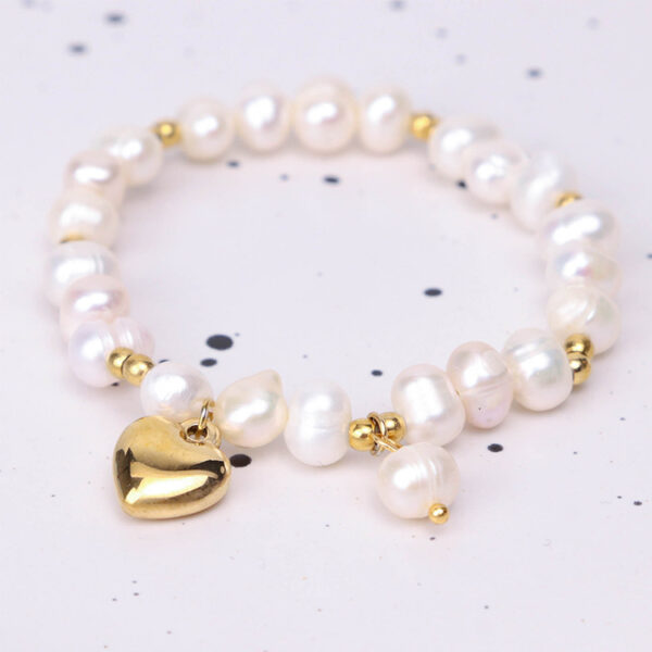 Chris April high quality waterproof woman bangle custom luxury stainless steel love beaded charm heart bracelet pearl jewelry - Image 5