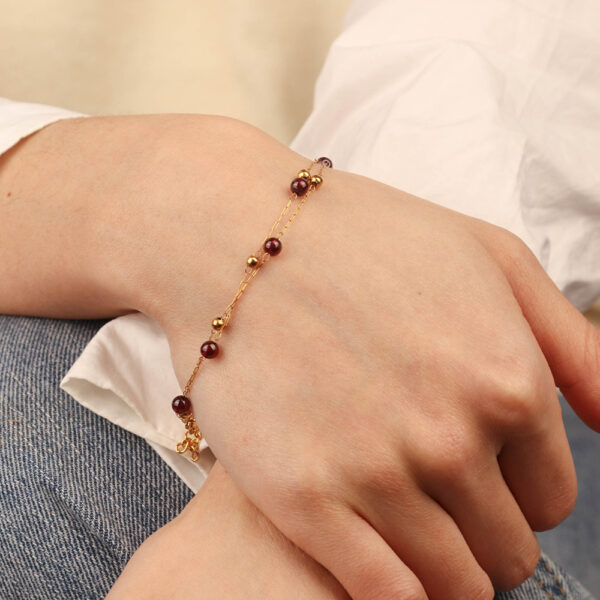 Chris April 316L stainless steel PVD gold plated double-layer chain natural gem power stone bracelet - Image 5