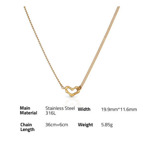 Chris April fashion jewelry water-proof PVD gold plated 316L Stainless Steel irregular heart asymmetric pendant necklace - Image 6