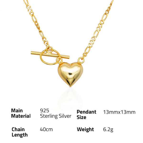 Chris April In stock 925 sterling silver gold plated 18k gold heart pendant necklace with OT Chain - Image 6