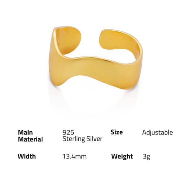 Chris April fashion in stock 925 silver 18k gold plated minimalist Wavy opening ring for women - Image 6