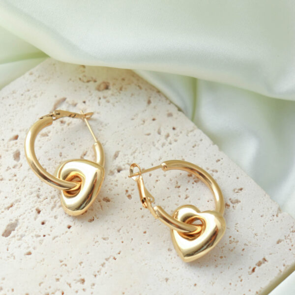 Chris April in stock 316L Stainless Steel PVD gold plated minimalist heart shape drop hoop earring - Image 4