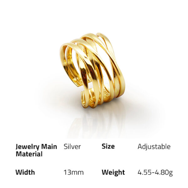 Chris April In Stock Korean version 925 Sterling Silver 18k Gold Plated Minimalist winding lines Nest Wire Rings - Image 6